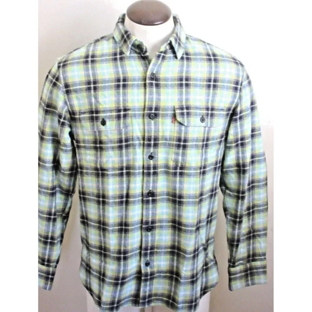 Levi's Men's The Worker Relaxed button up Plaid Shirt Green Blue Black Plaid